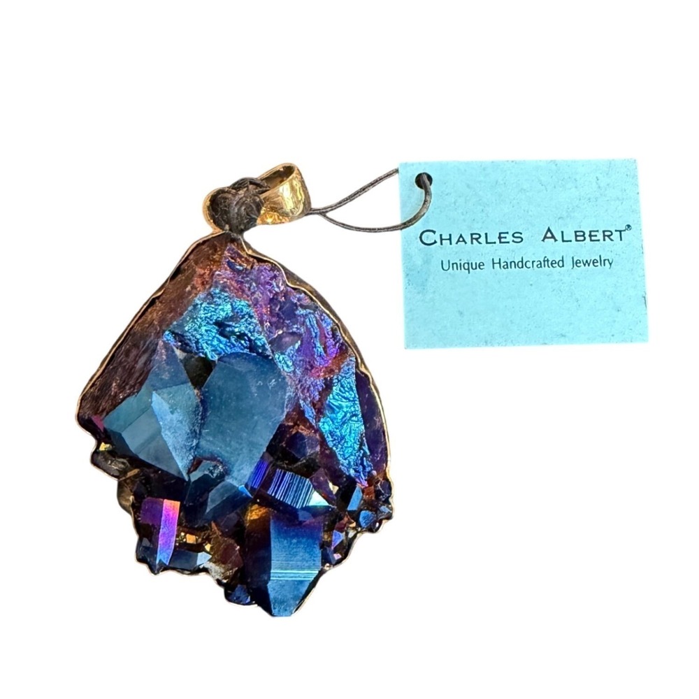Charles Albert Handcrafted Titanium Treated Quartz Crystal Aura Pendant New